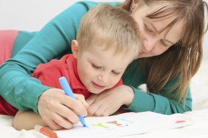 mother and son drawing family